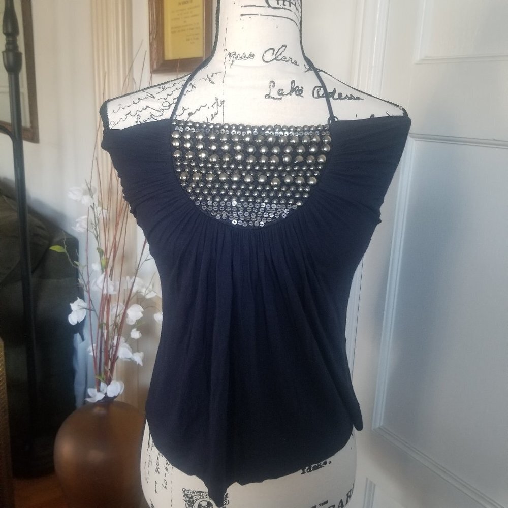 Forever 21 Embellished Navy Halter Top Sz S